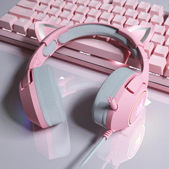 Pink Cat Ear gaming headset with microphone AndreaGioco