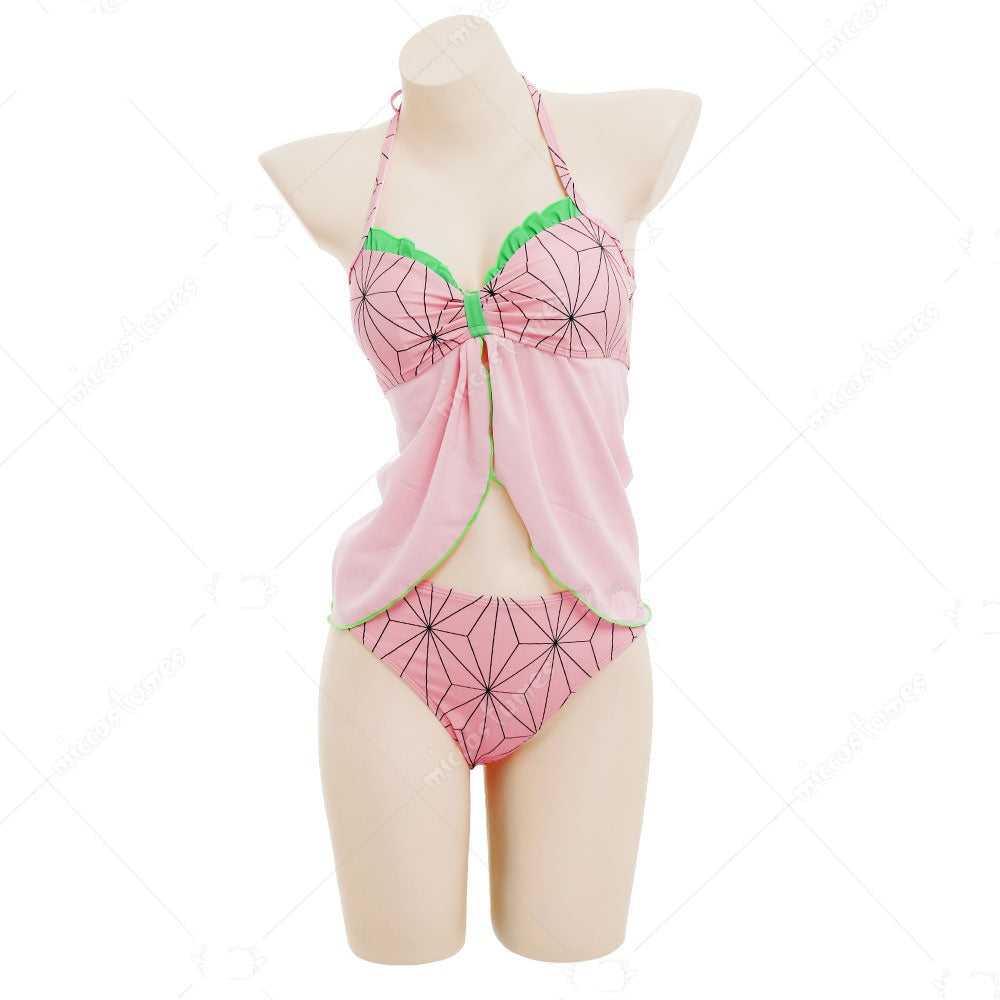 Anime Two-Piece Swimsuit - Lace-up Top and Panty Bathing Suit with wrap  Skirt